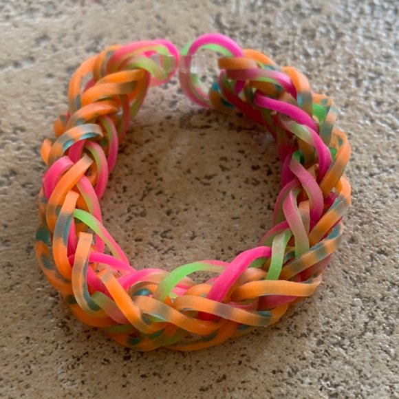 Neon Pink and Orange French Braid Bracelet - Picture 2 of 4